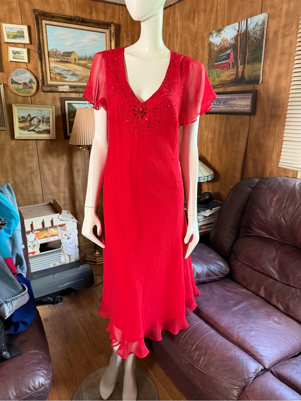 Y2K Silk Flowy Dress with Rhinestone Detail